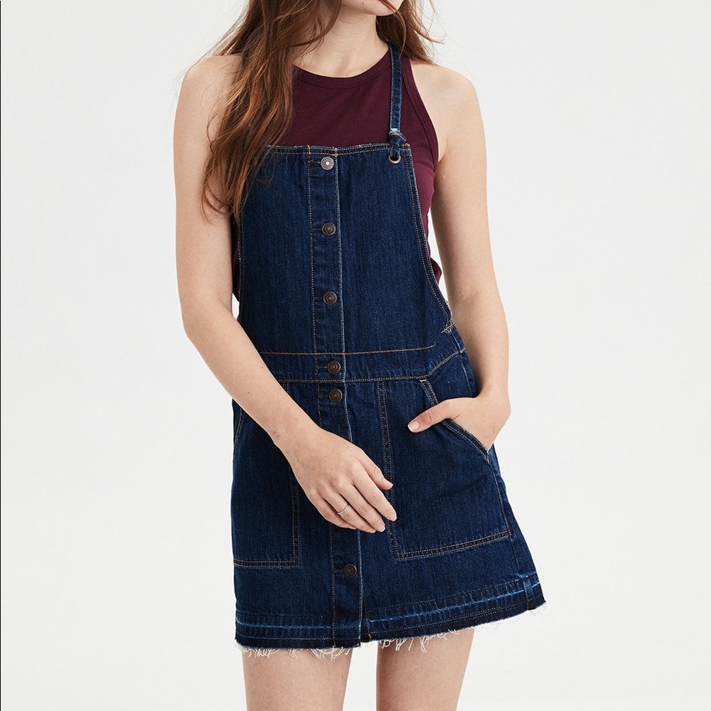 AE Button-front Denim Dress Overall